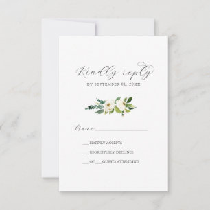 Elegante tarjeta RSVP simple floral blanca