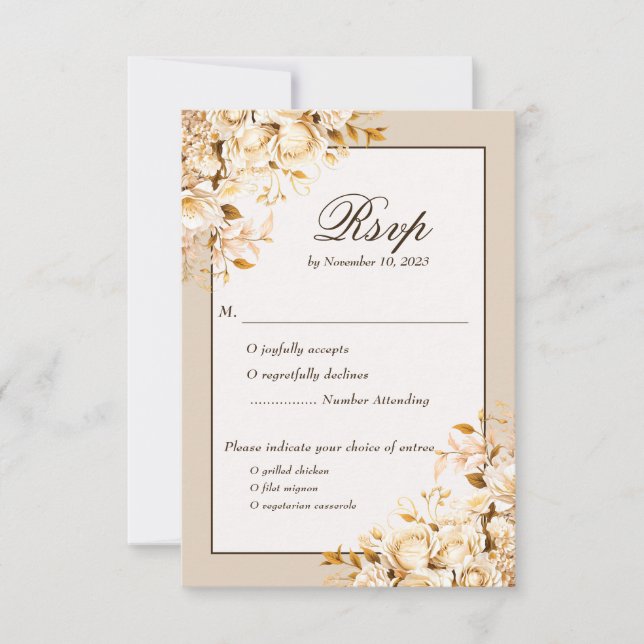 Elegante tarjeta RSVP tradicional con flores de ma (Anverso)