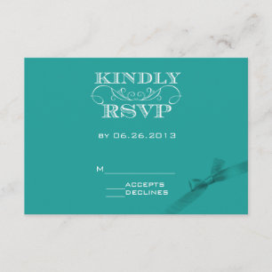 Elegante tarjeta RSVP turquesa con cinta de opcion