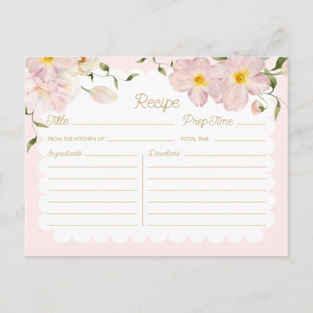Elegante tarjeta Rubor Floral Bridal Recipe (Anverso)