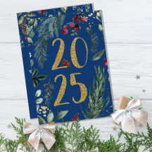 Elegante Tarjeta Rustica Azul 2025 de Año Nuevo