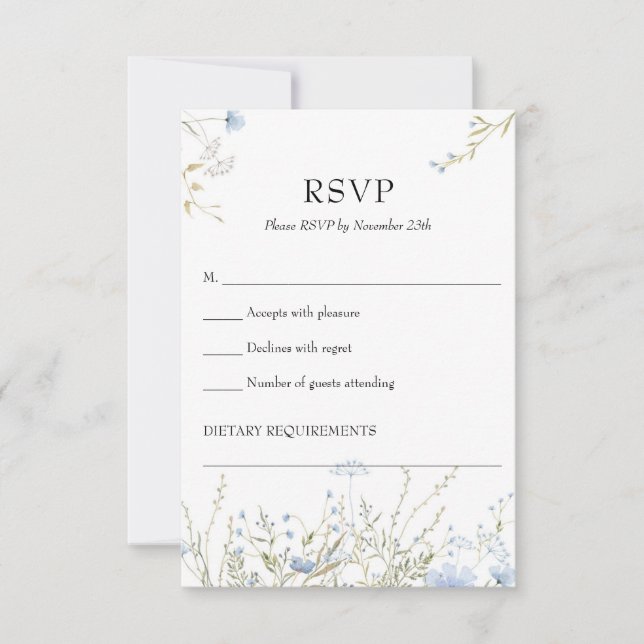 Elegante tarjeta suave azul Wildflower Meadow rsvp (Anverso)