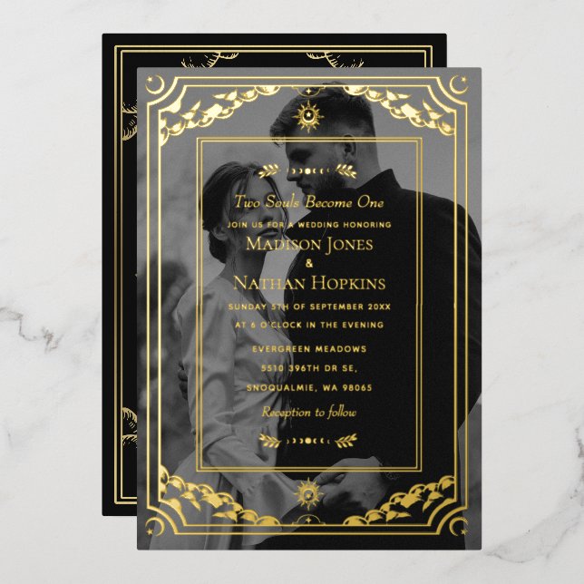 Elegante Tarjeta Tarot dorada Boda Invitación a la (Anverso/Reverso)
