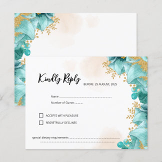 Elegante tarjeta Verde azulada Floral RSVP