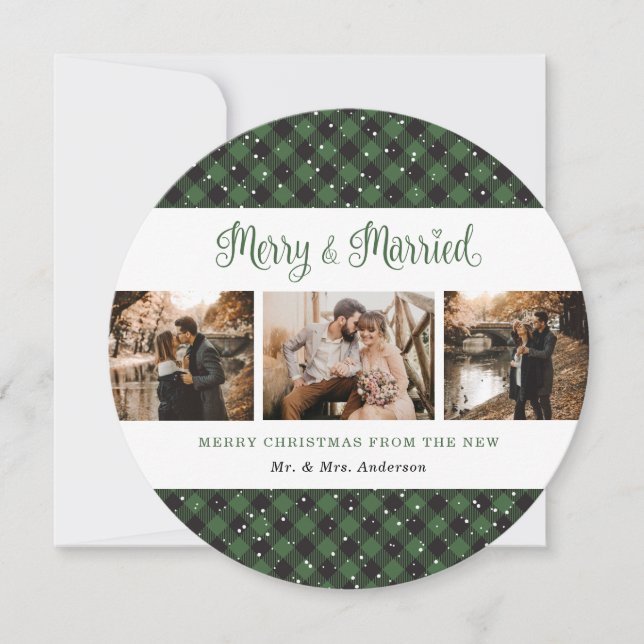 Elegante tarjeta verde para Navidades recién casad (Anverso)