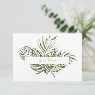 Elegante tarjeta verde y dorada de mesa