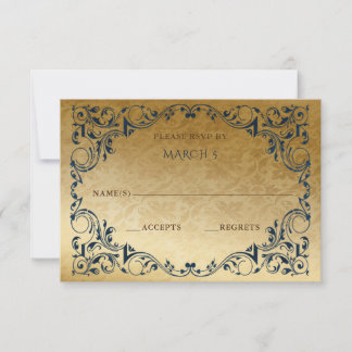 Elegante tarjeta Vintage Blue Gold RSVP