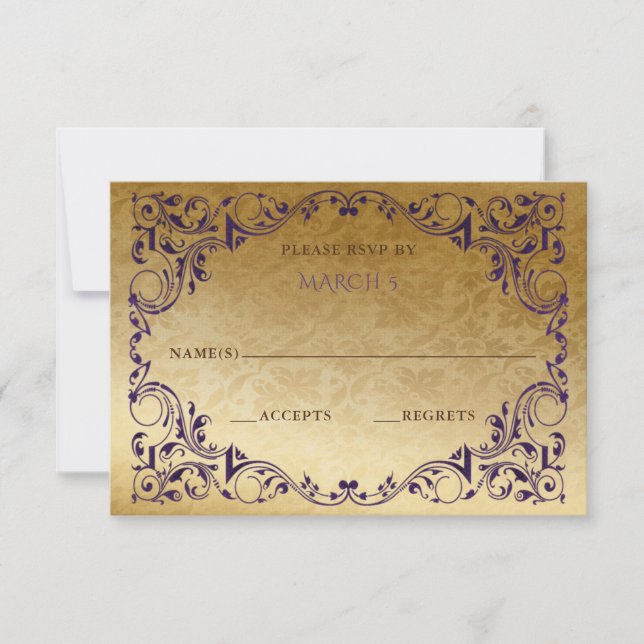 Elegante tarjeta Vintage Purple Gold RSVP (Anverso)