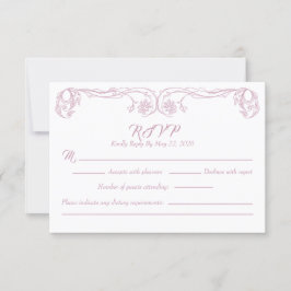 Elegante tarjeta Vintage RSVP - Rosa verde Filigre
