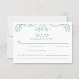 Elegante tarjeta Vintage RSVP - Rosa verde Filigre