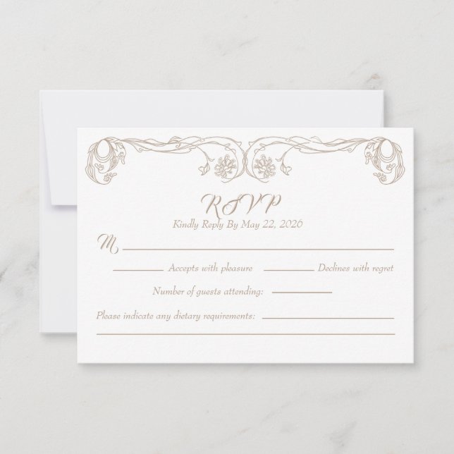 Elegante tarjeta Vintage RSVP - Rosa verde Filigre (Anverso)
