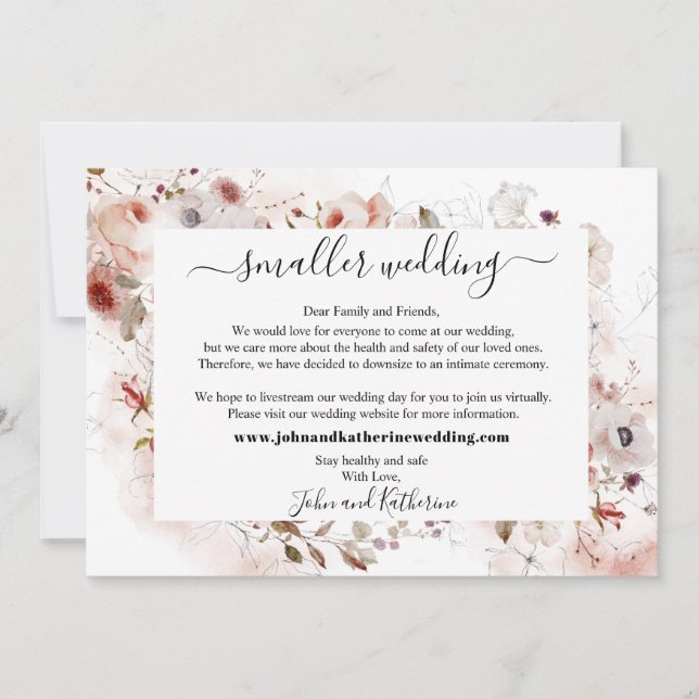 Elegante tarjeta virtual de boda floral de otoño (Anverso)
