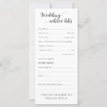 Elegante tarjetas de consejo de boda divertida<br><div class="desc">Sumérjase un poco divertido dándole a cada huésped esta tarjeta de lectura de consejos bodas para que la complete. Es un gran rompeolas de hielo para que la conversación fluya en las mesas, y, tienes un maravilloso recordatorio de tu día durante años por venir y releyéndolos una y otra vez....</div>