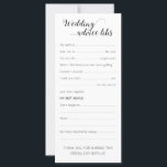 Elegante tarjetas de consejo de boda divertida<br><div class="desc">Sumérjase un poco divertido dándole a cada huésped esta tarjeta de lectura de consejos bodas para que la complete. Es un gran rompeolas de hielo para que la conversación fluya en las mesas, y, tienes un maravilloso recordatorio de tu día durante años por venir y releyéndolos una y otra vez....</div>