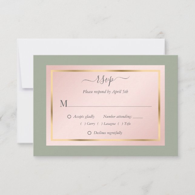 Elegante tarjetas RSVP de la Boda de Oro Sage Gree (Anverso)