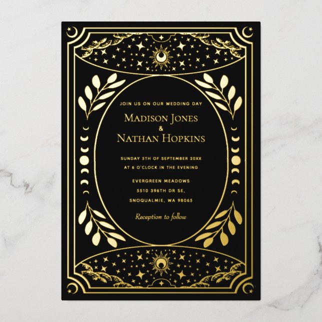Elegante Tarot Boda Gótico Invitación al Relieve m (Anverso)