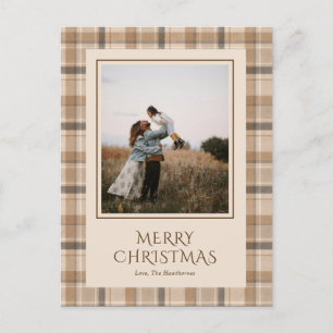 Elegante Tartán de Cuadros Neutros Foto Navidad