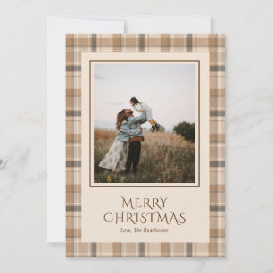 Elegante Tartán de Cuadros Neutros Foto Navidad
