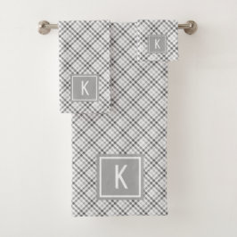 Elegante Tartán Gris Blanco Monogramado