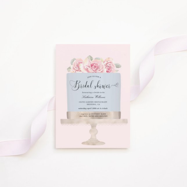 Elegante Tartas Florales Rosadas Invitación a la d (Subido por el creador)