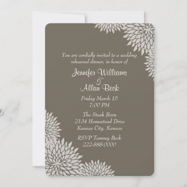 Elegante Taupe Boda Ensayo Invitación a la cena (Anverso)
