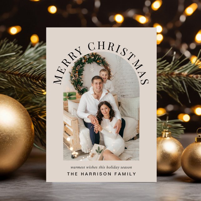 Elegante Taupe de Fotos del Arco de Navidad de Fel (Share the love and warmth of the season with an elegant arch photo Christmas card)