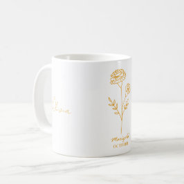 Elegante taza blanca con flor Marigold Naranja