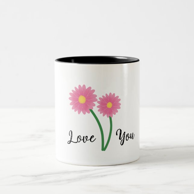 Elegante taza con flores de margarita rosa diseño  (Centro)