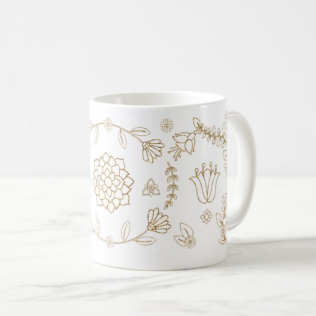 Elegante taza de arte folclórico floral de oro (Anverso derecho)
