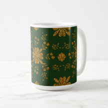 Elegante taza de oro y arte folclórico verde