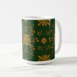 Elegante taza de oro y arte folclórico verde