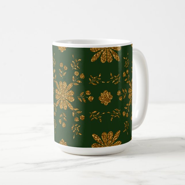 Elegante taza de oro y arte folclórico verde (Anverso derecho)
