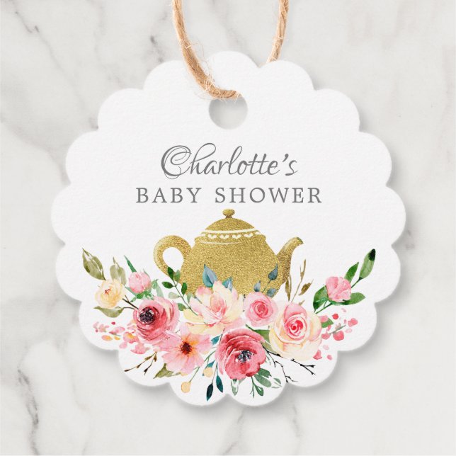 Elegante Tea Baby Shower Favor Gift Etiqueta (Reverso)