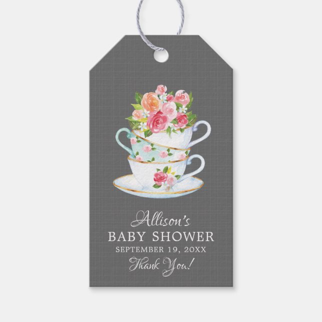 Elegante Tea Baby Shower Favor Gift Etiqueta (Anverso)