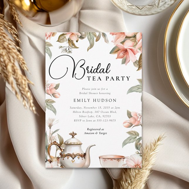 Elegante Tea Fiesta Bridal Shower Invitación (Subido por el creador)