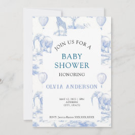Elegante tela de Jouy Blue Baby Shower Invitación