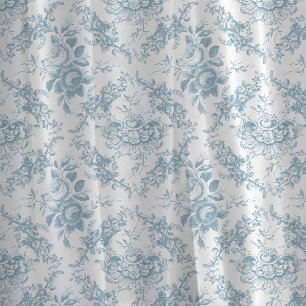 Elegante tela floral azul y blanca grabada