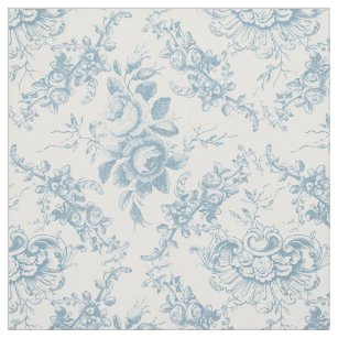 Elegante tela floral azul y blanca grabada