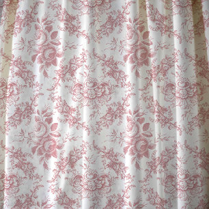 Elegante tela floral rosa y blanca grabada
