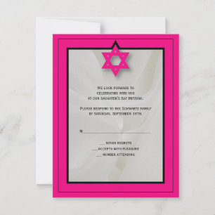 Elegante tela rosada caliente Bat Mitzvah RSVP Res