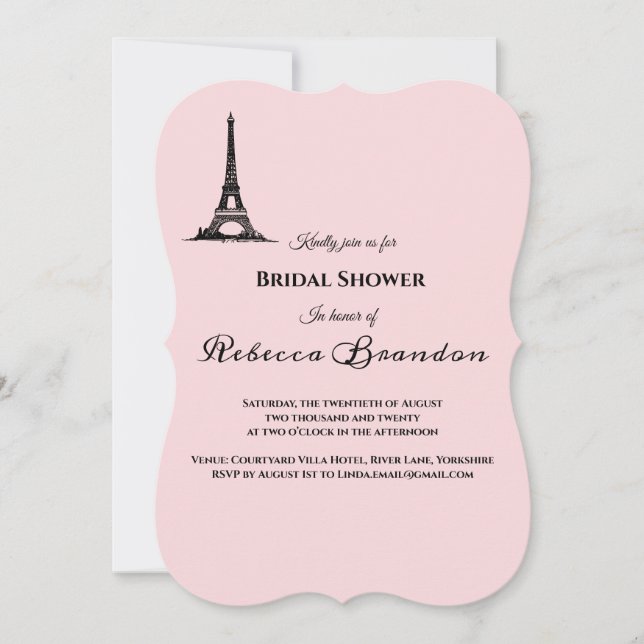 Elegante tema de París Invitación a ducha de novia (Anverso)