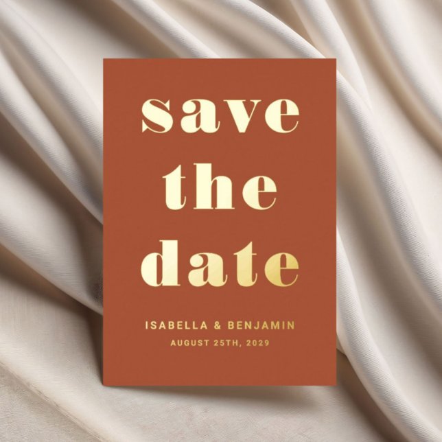 Elegante Terracota Boda Dorada Guardar La Tarjeta  (Elegant Terracotta Gold Wedding Save The Date Card)