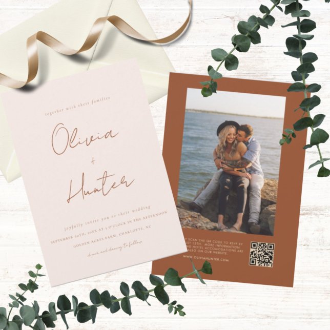 Elegante Terracota todo en una invitación de matri (Subido por el creador)