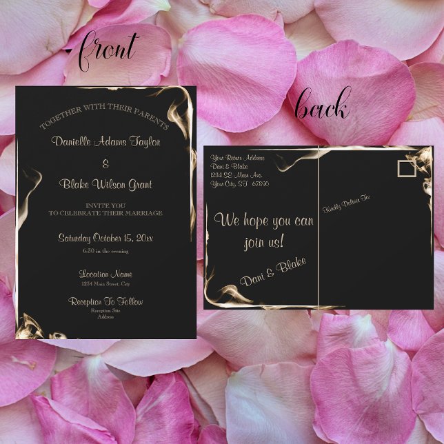 Elegante texto de oro negro llama a la invitación  (Subido por el creador)