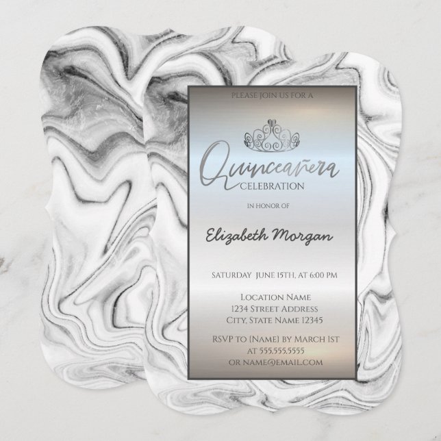 Elegante Tiara Moderna de Oro, Invitación de Mármo (Anverso / Reverso)
