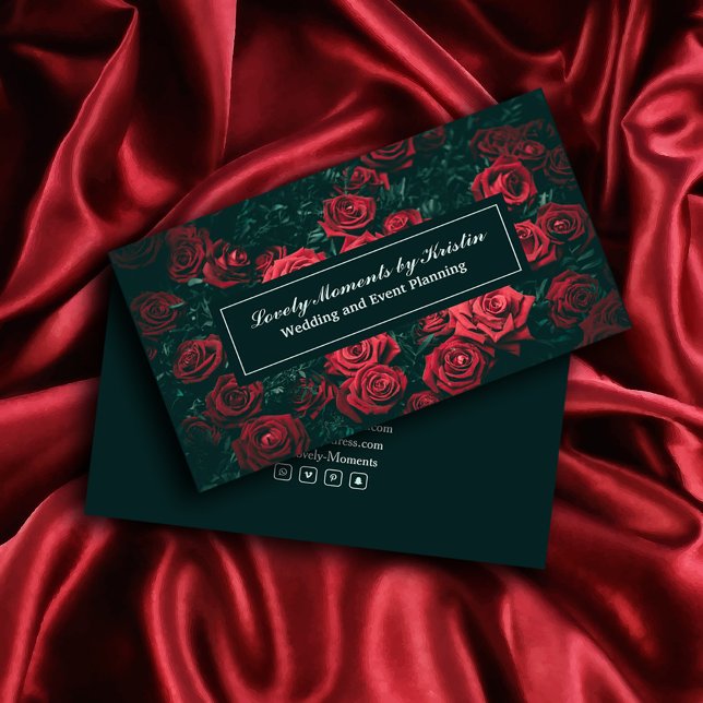 Elegante tienda de flores rojas tarjeta de visita (Elegant red flowers shop business card #weddingeventplanning #botanical #redflowers #floral #red)