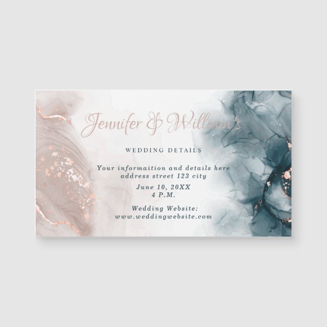 Elegante Tinta de Alcohol Dorado Rubor Azul Minima (Anverso)