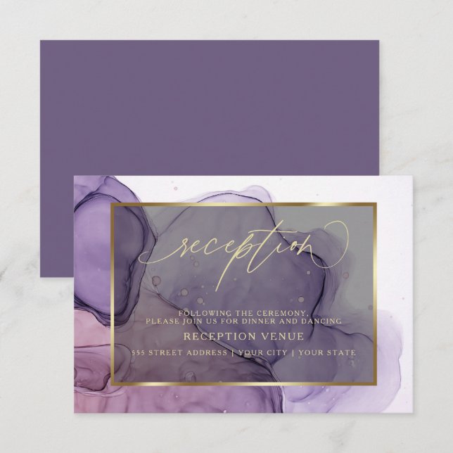 Elegante Tinta Rosa Invitación a la recepción (Anverso / Reverso)