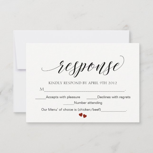 Elegante tipografía Boda guión de tarjeta de respu (Anverso)