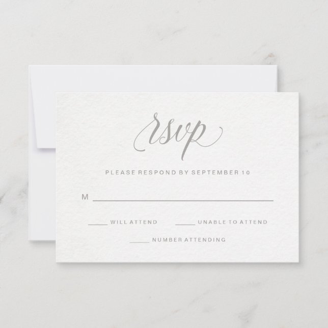 Elegante tipografía gris sobre papel acuático RSVP (Anverso)